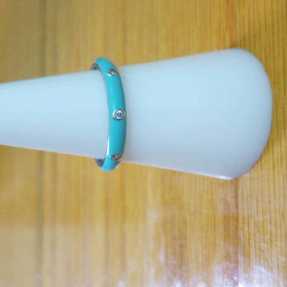 925 turquoise enamel with stud white stones silver ring